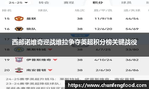 西部诺维奇迎战维拉争夺英超积分榜关键战役
